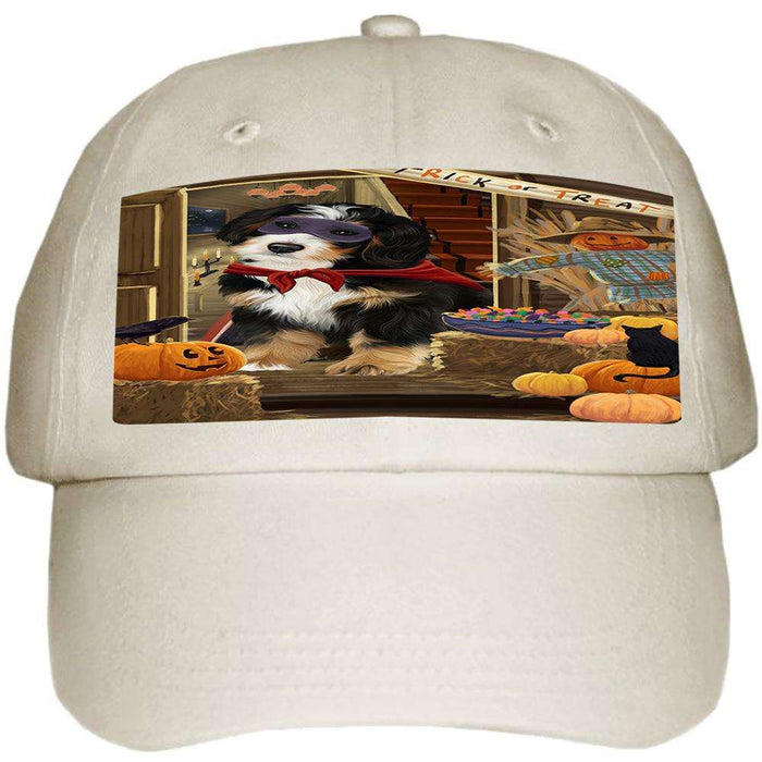 Enter at Own Risk Trick or Treat Halloween Bernedoodle Dog Ball Hat Cap HAT62718