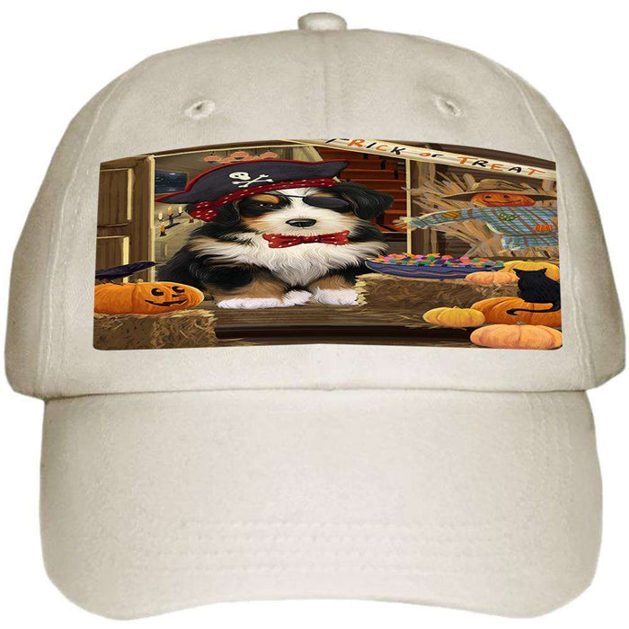 Enter at Own Risk Trick or Treat Halloween Bernedoodle Dog Ball Hat Cap HAT62721