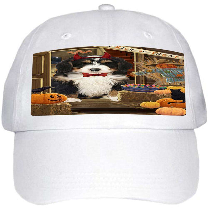 Enter at Own Risk Trick or Treat Halloween Bernedoodle Dog Ball Hat Cap HAT62724