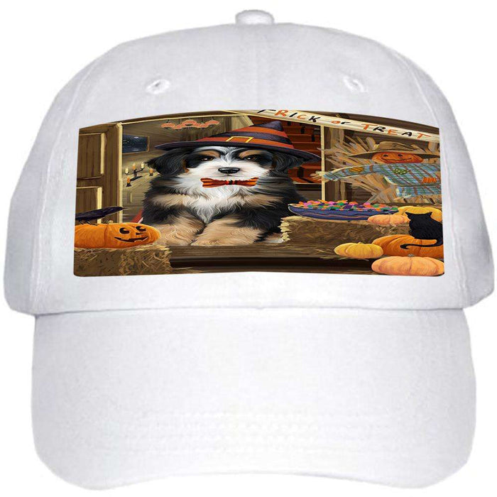 Enter at Own Risk Trick or Treat Halloween Bernedoodle Dog Ball Hat Cap HAT62727