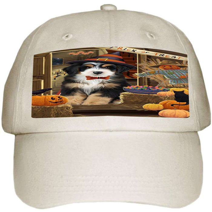 Enter at Own Risk Trick or Treat Halloween Bernedoodle Dog Ball Hat Cap HAT62727