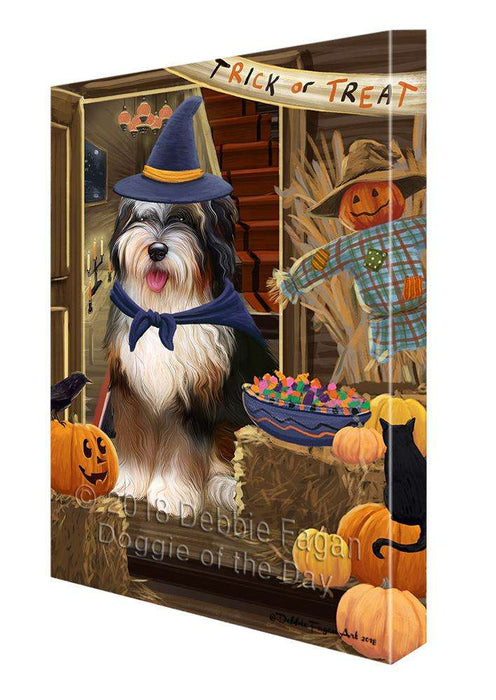 Enter at Own Risk Trick or Treat Halloween Bernedoodle Dog Canvas Print Wall Art Décor CVS94796