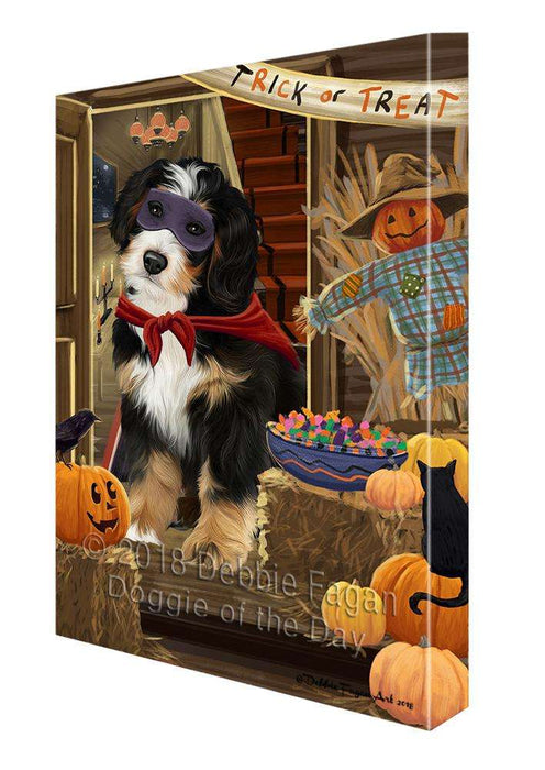 Enter at Own Risk Trick or Treat Halloween Bernedoodle Dog Canvas Print Wall Art Décor CVS94805