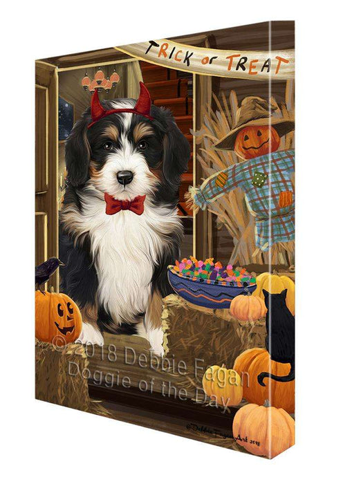 Enter at Own Risk Trick or Treat Halloween Bernedoodle Dog Canvas Print Wall Art Décor CVS94823
