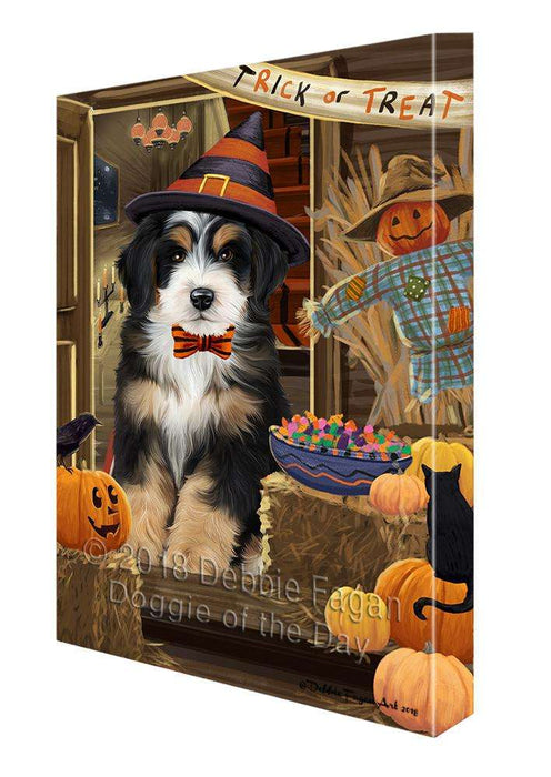 Enter at Own Risk Trick or Treat Halloween Bernedoodle Dog Canvas Print Wall Art Décor CVS94832