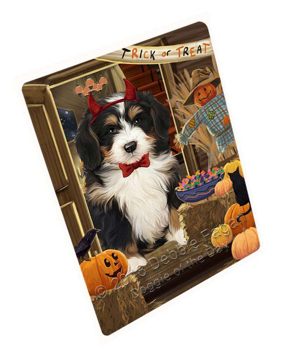 Enter at Own Risk Trick or Treat Halloween Bernedoodle Dog Cutting Board C63435