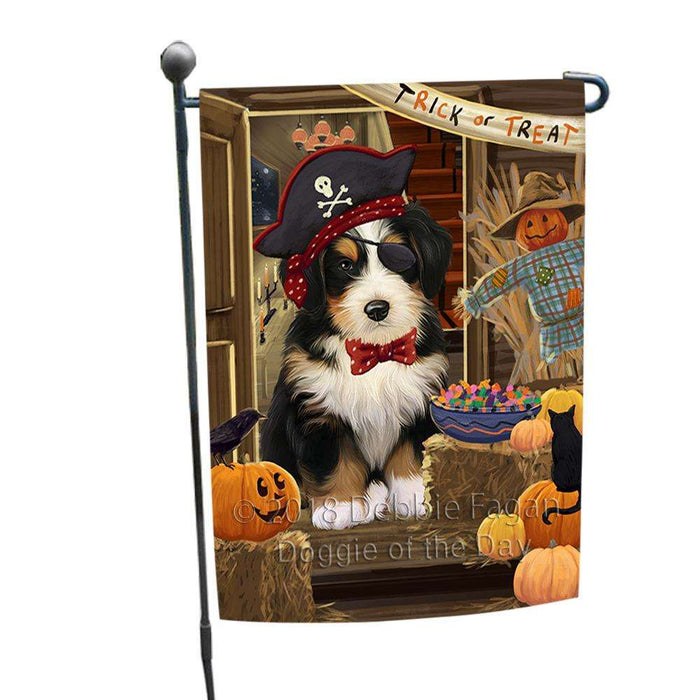 Enter at Own Risk Trick or Treat Halloween Bernedoodle Dog Garden Flag GFLG53058
