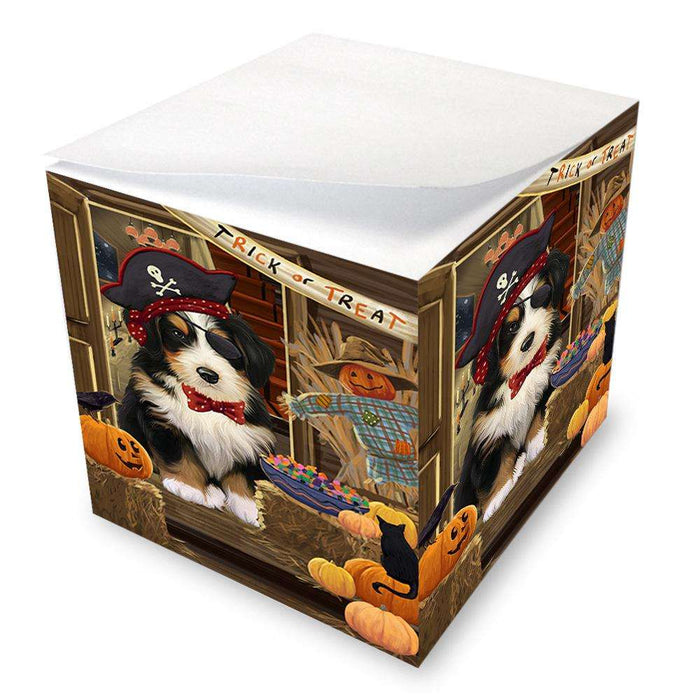 Enter at Own Risk Trick or Treat Halloween Bernedoodle Dog Note Cube NOC52996