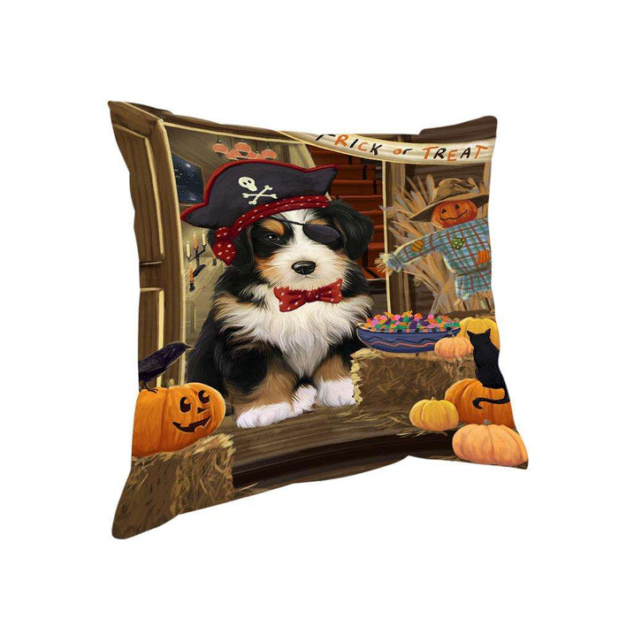 Enter at Own Risk Trick or Treat Halloween Bernedoodle Dog Pillow PIL68492