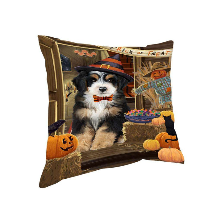 Enter at Own Risk Trick or Treat Halloween Bernedoodle Dog Pillow PIL68500