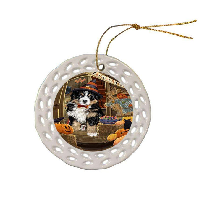 Enter at Own Risk Trick or Treat Halloween Bernese Mountain Dog Ceramic Doily Ornament DPOR53003