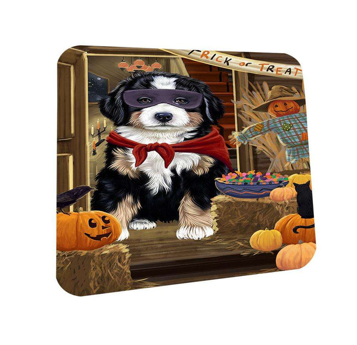 Enter at Own Risk Trick or Treat Halloween Bernese Mountain Dog Coasters Set of 4 CST52959