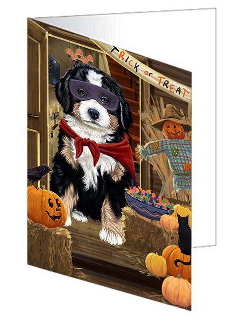 Enter at Own Risk Trick or Treat Halloween Bernese Mountain Dog Handmade Artwork Assorted Pets Greeting Cards and Note Cards with Envelopes for All Occasions and Holiday Seasons GCD63029