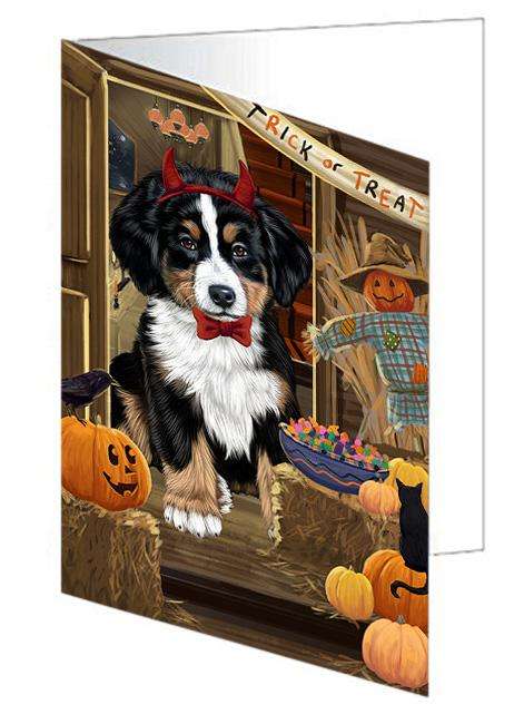 Enter at Own Risk Trick or Treat Halloween Bernese Mountain Dog Handmade Artwork Assorted Pets Greeting Cards and Note Cards with Envelopes for All Occasions and Holiday Seasons GCD63035