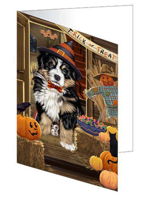 Enter at Own Risk Trick or Treat Halloween Bernese Mountain Dog Handmade Artwork Assorted Pets Greeting Cards and Note Cards with Envelopes for All Occasions and Holiday Seasons GCD63038