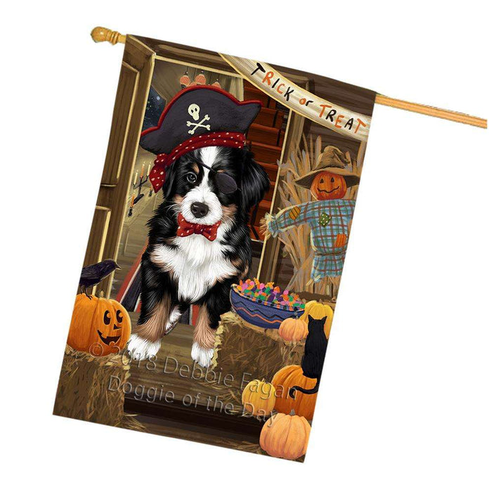 Enter at Own Risk Trick or Treat Halloween Bernese Mountain Dog House Flag FLG53199