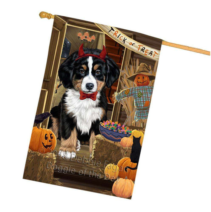Enter at Own Risk Trick or Treat Halloween Bernese Mountain Dog House Flag FLG53200