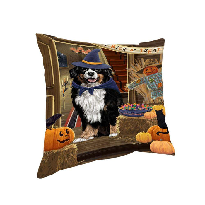 Enter at Own Risk Trick or Treat Halloween Bernese Mountain Dog Pillow PIL68504