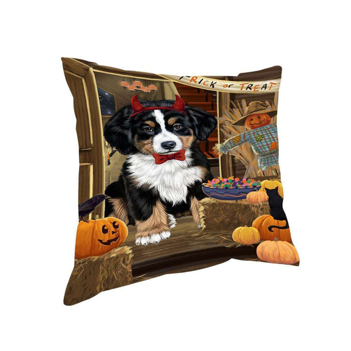 Enter at Own Risk Trick or Treat Halloween Bernese Mountain Dog Pillow PIL68516