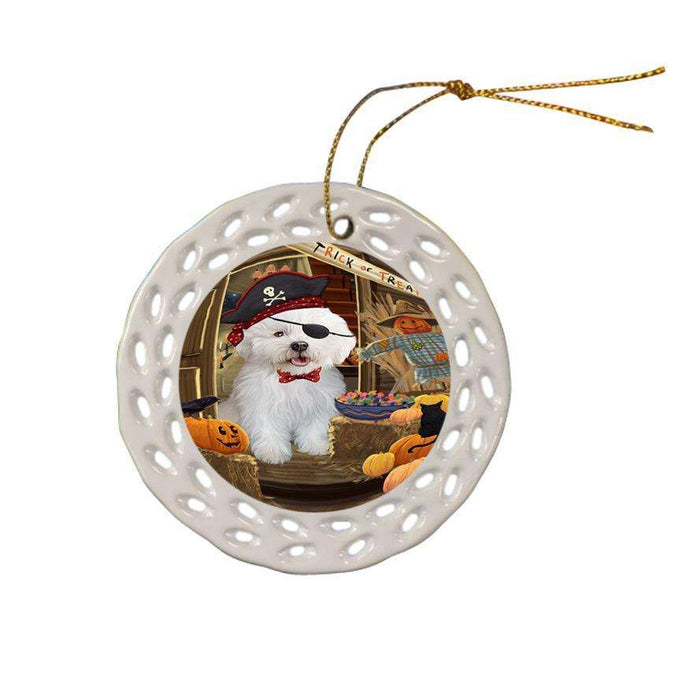 Enter at Own Risk Trick or Treat Halloween Bichon Frise Dog Ceramic Doily Ornament DPOR53006