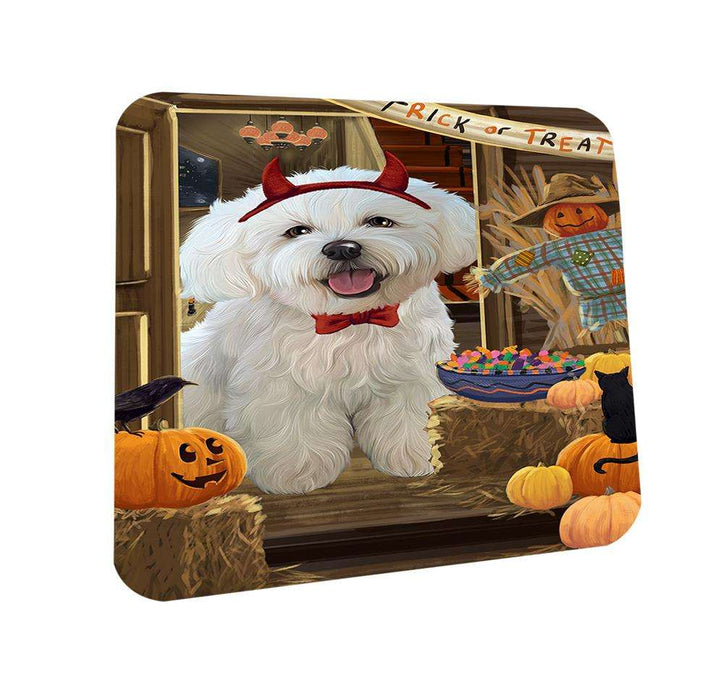 Enter at Own Risk Trick or Treat Halloween Bichon Frise Dog Coasters Set of 4 CST52966