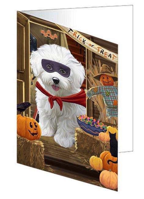 Enter at Own Risk Trick or Treat Halloween Bichon Frise Dog Handmade Artwork Assorted Pets Greeting Cards and Note Cards with Envelopes for All Occasions and Holiday Seasons GCD63044