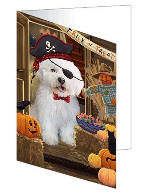 Enter at Own Risk Trick or Treat Halloween Bichon Frise Dog Handmade Artwork Assorted Pets Greeting Cards and Note Cards with Envelopes for All Occasions and Holiday Seasons GCD63047