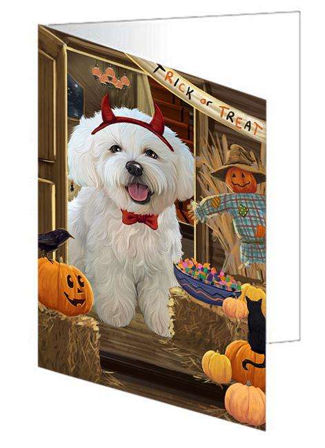 Enter at Own Risk Trick or Treat Halloween Bichon Frise Dog Handmade Artwork Assorted Pets Greeting Cards and Note Cards with Envelopes for All Occasions and Holiday Seasons GCD63050