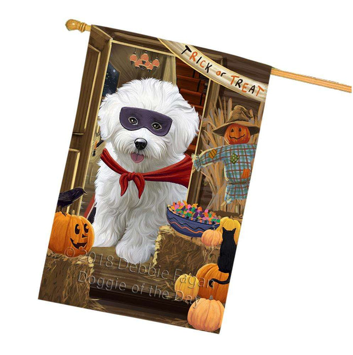 Enter at Own Risk Trick or Treat Halloween Bichon Frise Dog House Flag FLG53203