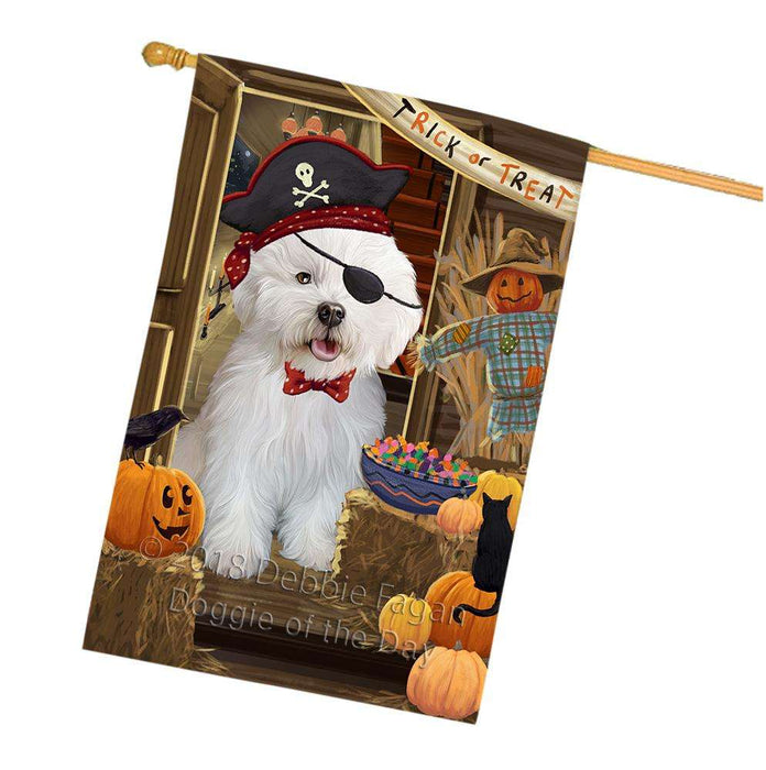 Enter at Own Risk Trick or Treat Halloween Bichon Frise Dog House Flag FLG53204