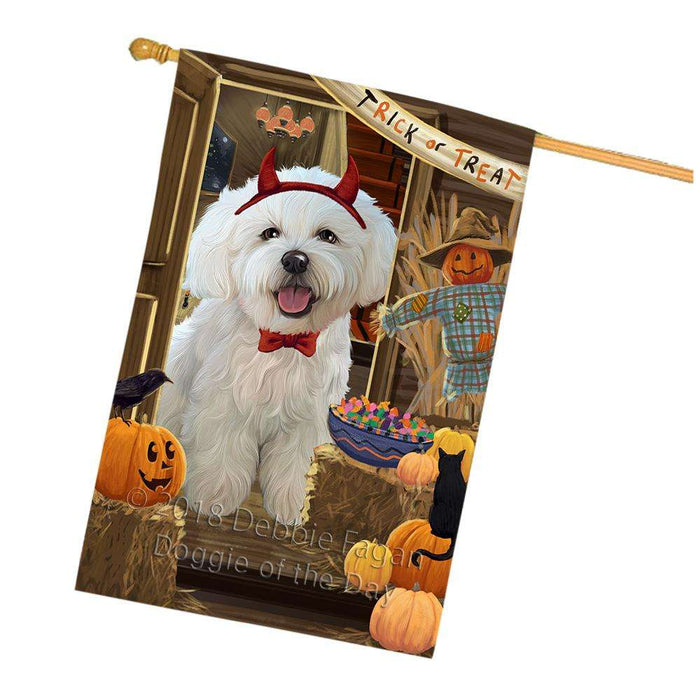 Enter at Own Risk Trick or Treat Halloween Bichon Frise Dog House Flag FLG53205