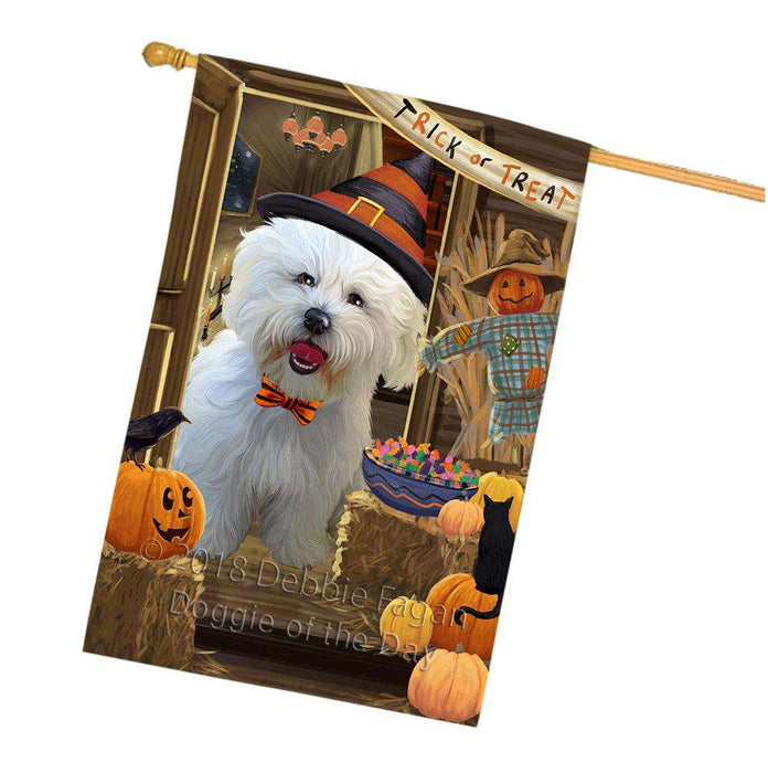 Enter at Own Risk Trick or Treat Halloween Bichon Frise Dog House Flag FLG53206