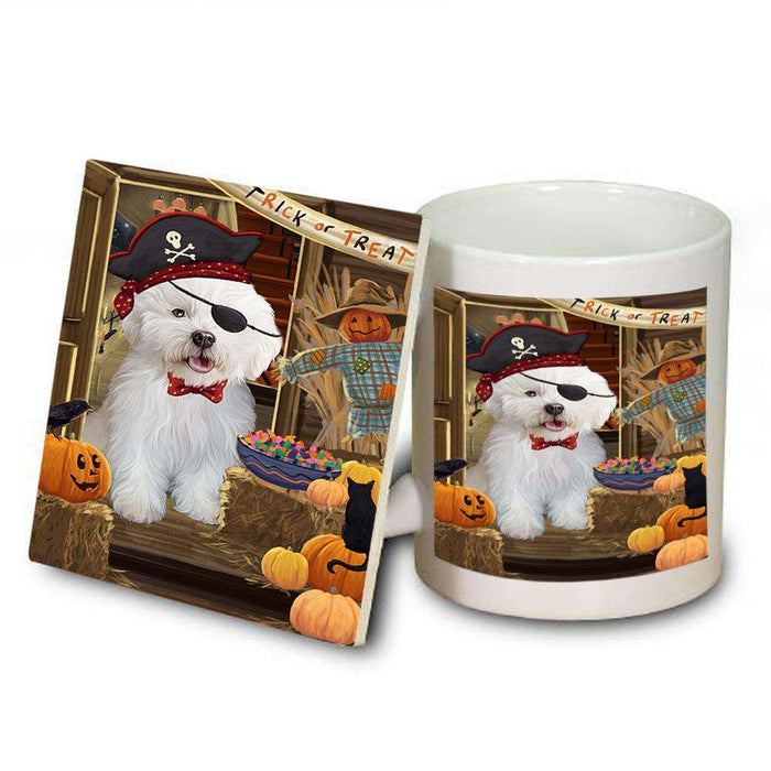 Enter at Own Risk Trick or Treat Halloween Bichon Frise Dog Mug and Coaster Set MUC52998