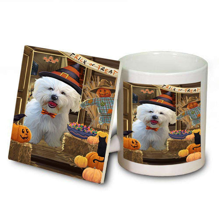 Enter at Own Risk Trick or Treat Halloween Bichon Frise Dog Mug and Coaster Set MUC53000