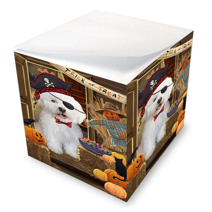 Enter at Own Risk Trick or Treat Halloween Bichon Frise Dog Note Cube NOC53006