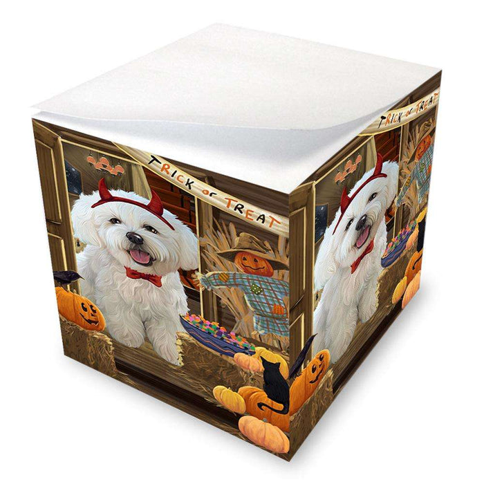 Enter at Own Risk Trick or Treat Halloween Bichon Frise Dog Note Cube NOC53007