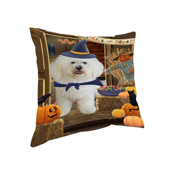 Enter at Own Risk Trick or Treat Halloween Bichon Frise Dog Pillow PIL68524