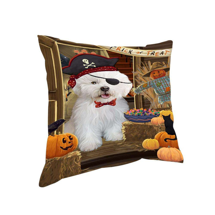 Enter at Own Risk Trick or Treat Halloween Bichon Frise Dog Pillow PIL68532
