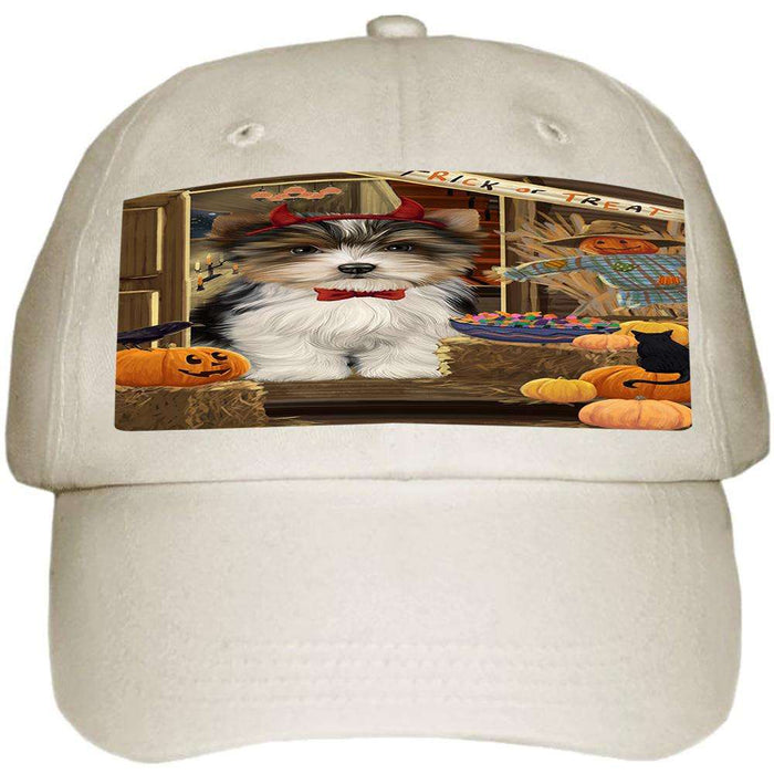Enter at Own Risk Trick or Treat Halloween Biewer Terrier Dog Ball Hat Cap HAT62769