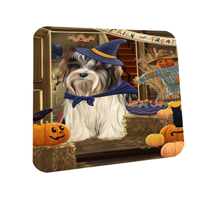 Enter at Own Risk Trick or Treat Halloween Biewer Terrier Dog Coasters Set of 4 CST52968