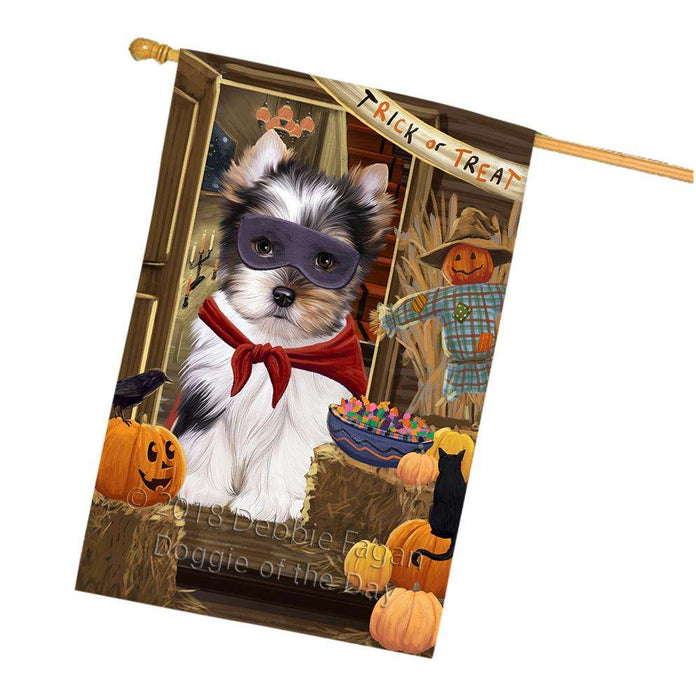 Enter at Own Risk Trick or Treat Halloween Biewer Terrier Dog House Flag FLG53208