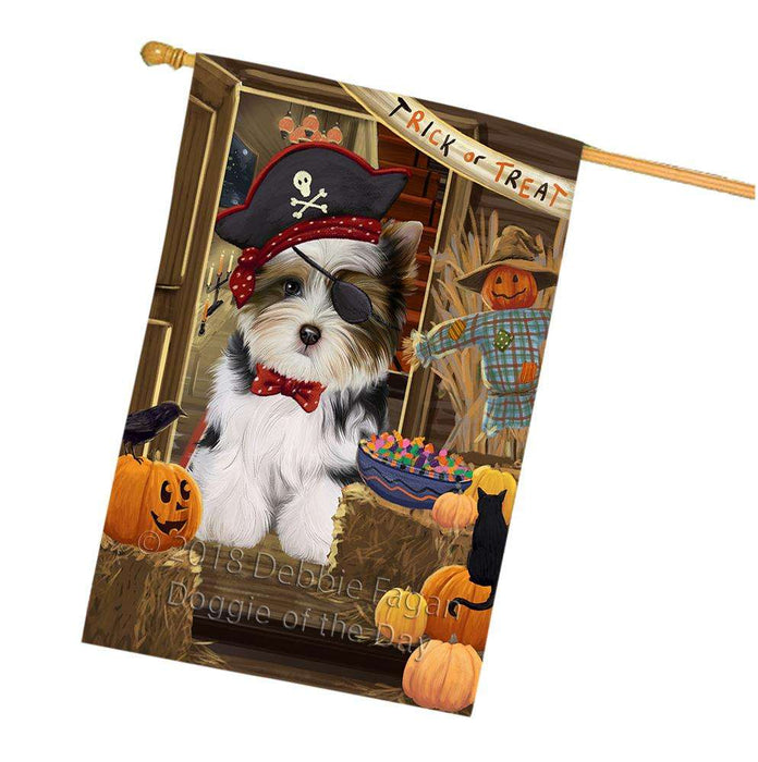 Enter at Own Risk Trick or Treat Halloween Biewer Terrier Dog House Flag FLG53209