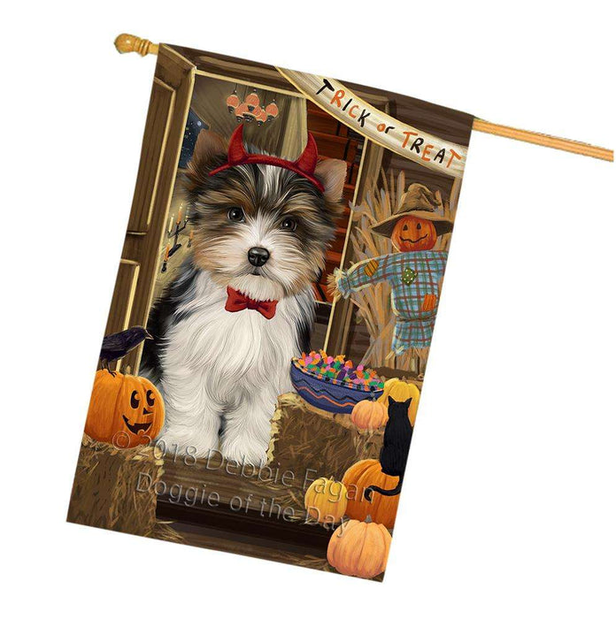 Enter at Own Risk Trick or Treat Halloween Biewer Terrier Dog House Flag FLG53210