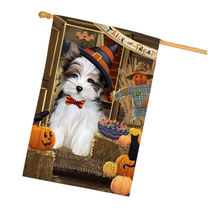 Enter at Own Risk Trick or Treat Halloween Biewer Terrier Dog House Flag FLG53211