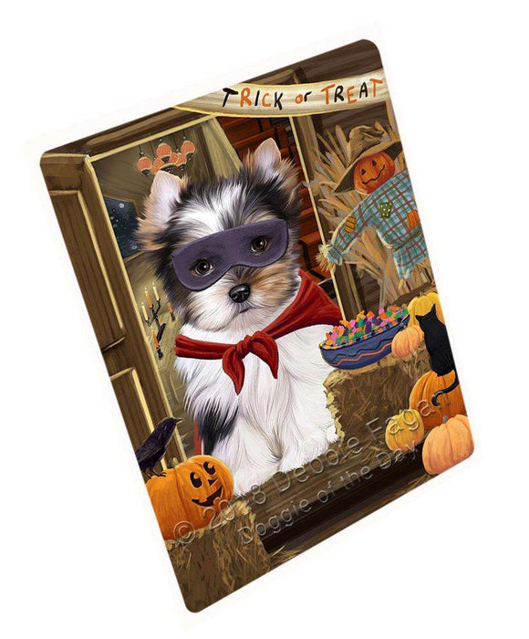 Enter At Own Risk Trick Or Treat Halloween Biewer Terrier Dog Magnet Mini (3.5" x 2") MAG63474