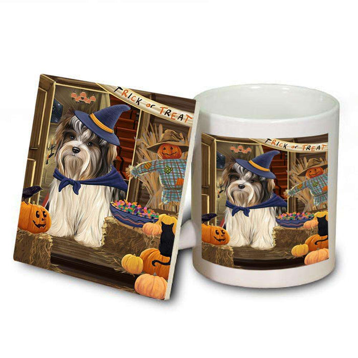 Enter at Own Risk Trick or Treat Halloween Biewer Terrier Dog Mug and Coaster Set MUC53001