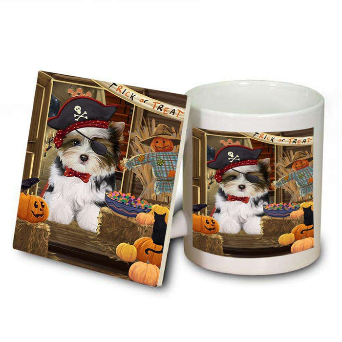 Enter at Own Risk Trick or Treat Halloween Biewer Terrier Dog Mug and Coaster Set MUC53003