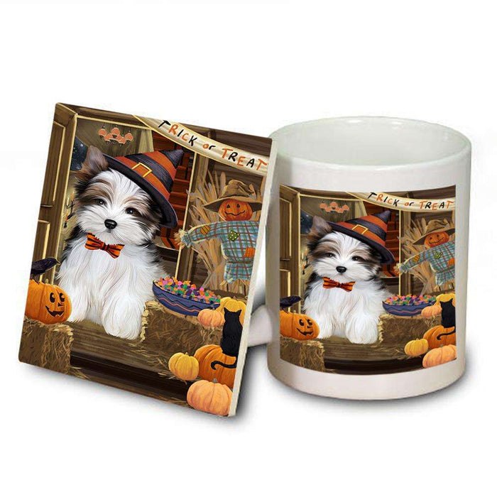 Enter at Own Risk Trick or Treat Halloween Biewer Terrier Dog Mug and Coaster Set MUC53005