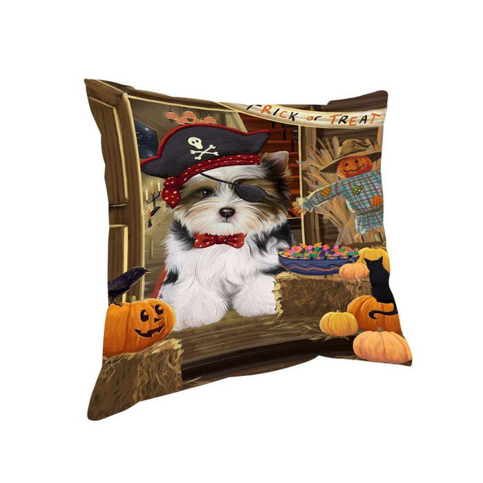Enter at Own Risk Trick or Treat Halloween Biewer Terrier Dog Pillow PIL68552