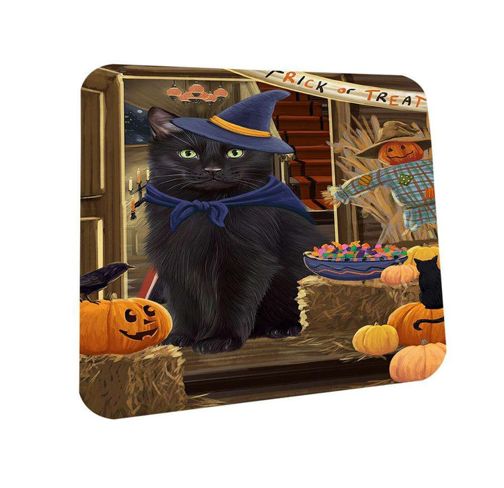 Enter at Own Risk Trick or Treat Halloween Black Cat Coasters Set of 4 CST52973